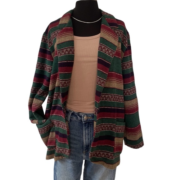 Vintage Southwestern stripe cotton blend blazer single breasted M - Picture 2 of 14